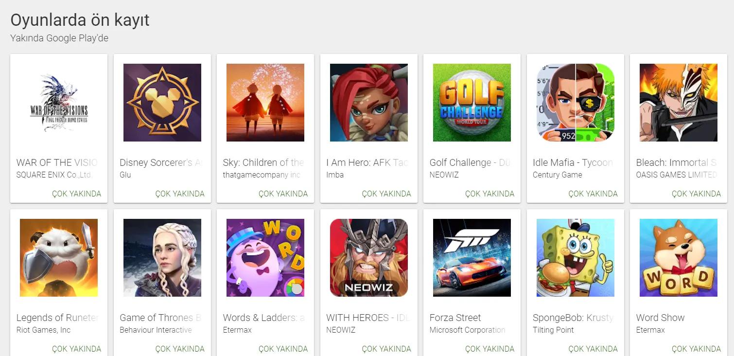 google play ön kayıt listesi sürekli güncel