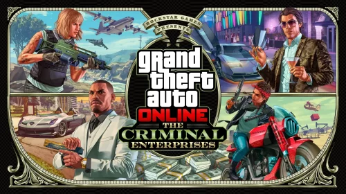 GTA Online The Criminal Enterprises asıl görseli resimde gta online karakterleri işlenmiş